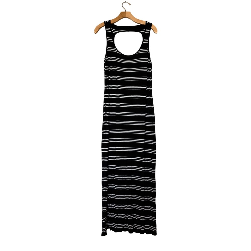 Jenni Intimates Black White Striped‎ Keyhole Open Back Sleeveless Maxi Dress M